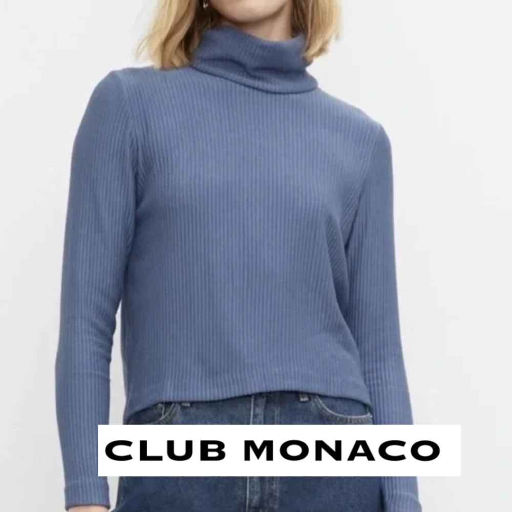 Club Monaco Meredy Ribbed Turtleneck Top | French Blue, XS  GD1183